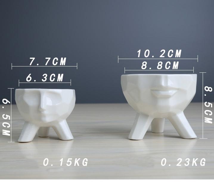 2-Piece White Ceramic Face Succulent Planters