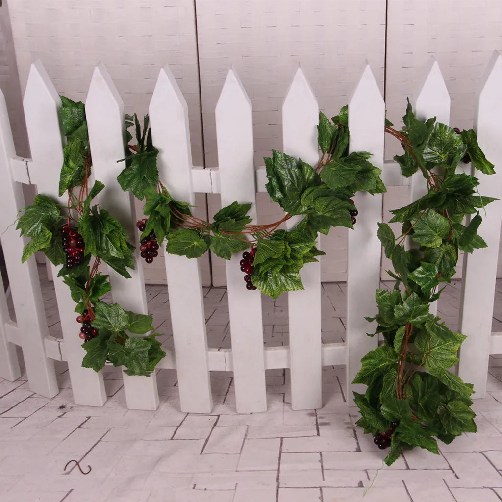 Artificial Plant Grapevine Leaves And Flowers Ivy Hanger Ivy Garland Plant Decoration, Grapevine With Grapes