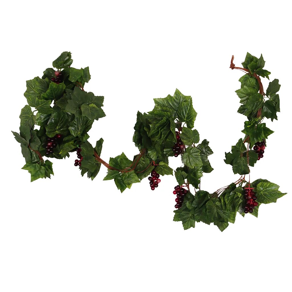 Artificial Plant Grapevine Leaves And Flowers Ivy Hanger Ivy Garland Plant Decoration, Grapevine With Grapes