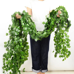 2.1M Artificial Plant Green Ivy Leaf Garland Silk Wall Hanging Vine Home Garden Decoration Wedding Party DIY Fake Wreath Leaves